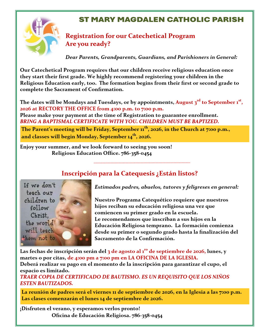 Registration for our Catechetical Program                                                                                                                                                                                                                                                                   